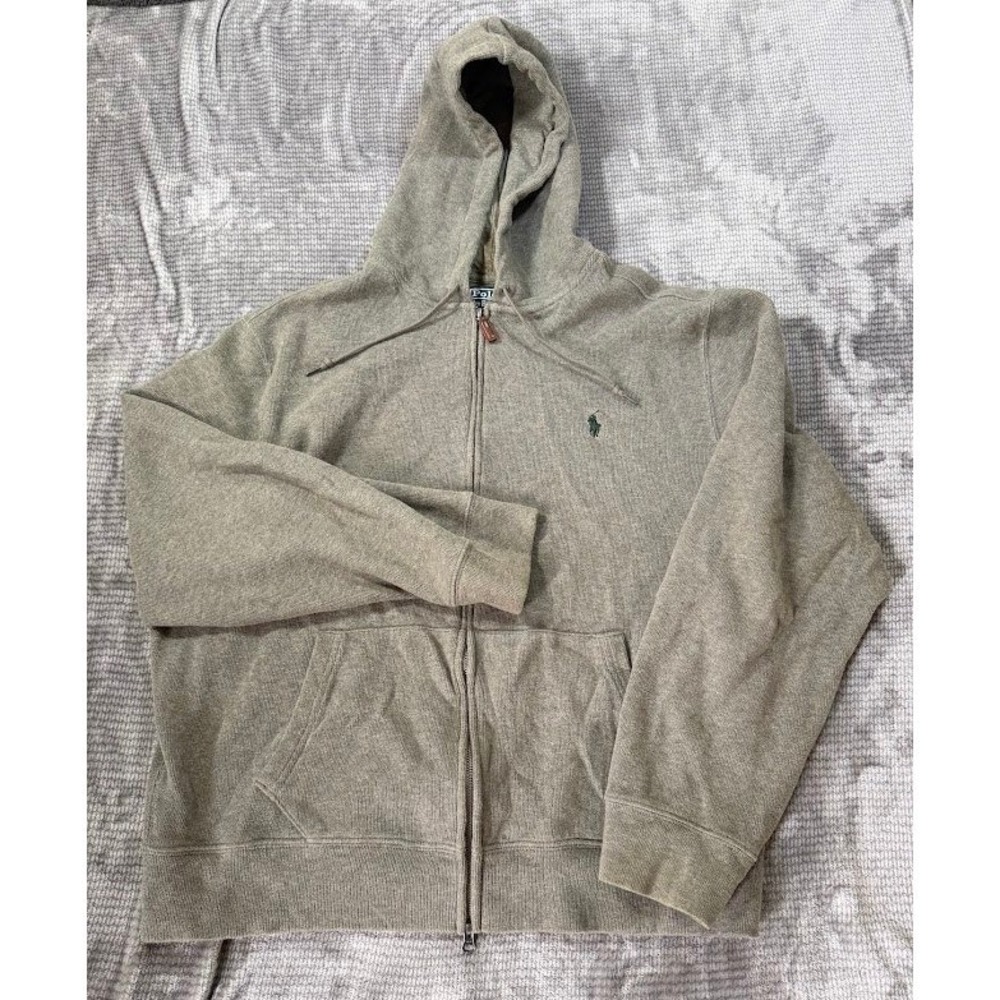 Vintage Polo Ralph Lauren Mens‎ XL Full Zip Hoodie Grey Cotton Pony Sweatshirt